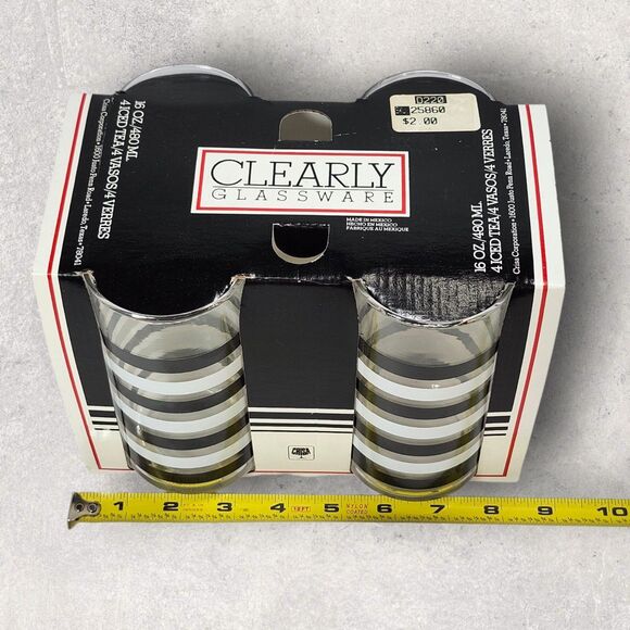 Vintage Crisa Clearly Glassware 16oz Striped Tumblers Set of 4 w/ Box Libbey - Picture 9 of 10